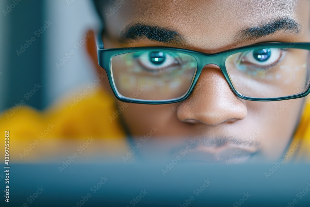 Fototapeta premium Student Focused on Debugging AI Programs with Intense Attention and Determination