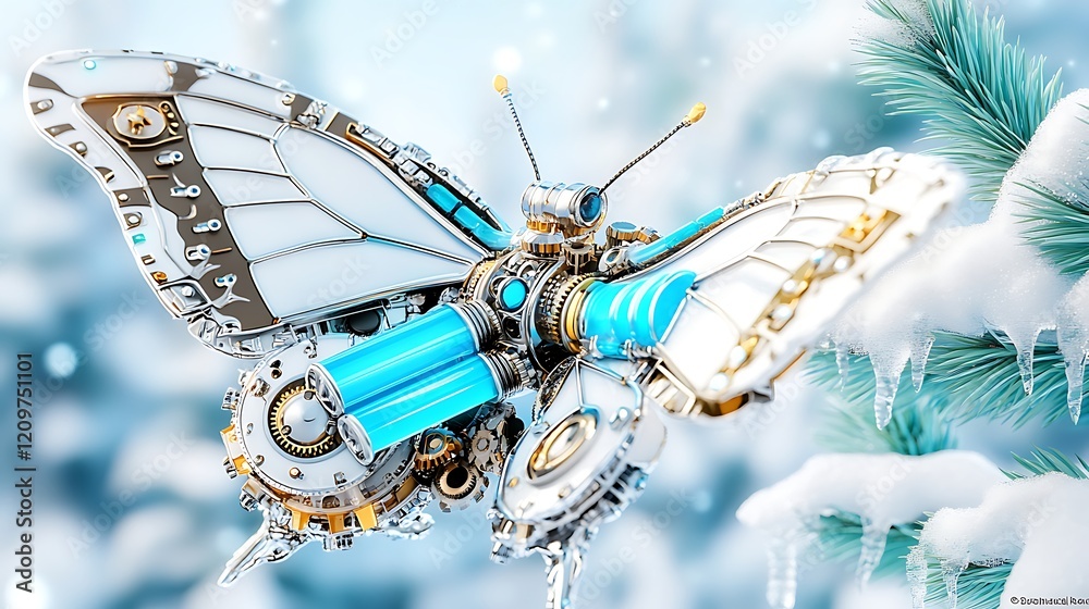 Fototapeta premium Robotic Butterfly in Winter Wonderland