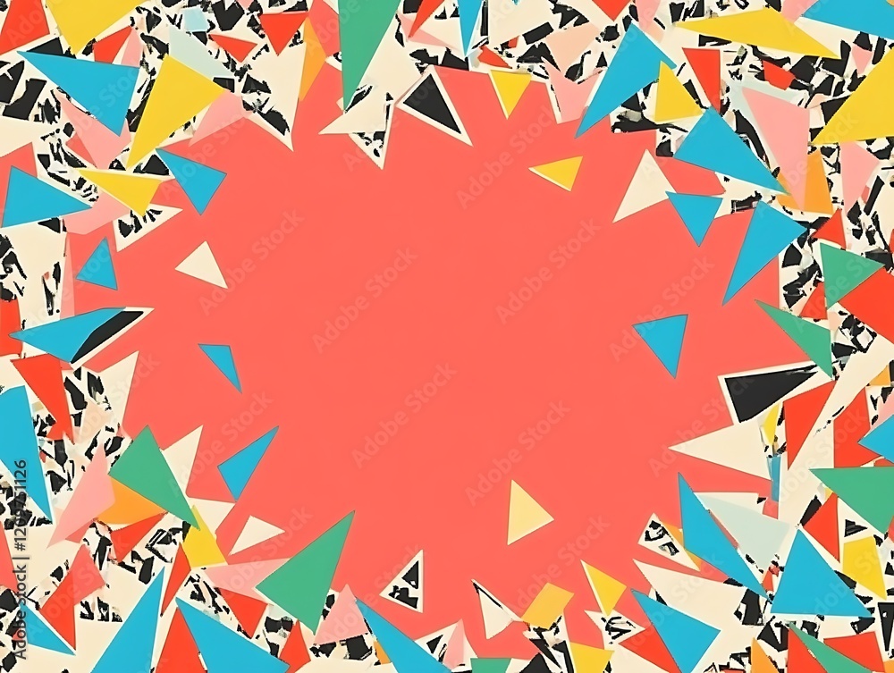 Obraz premium Colorful Triangles Forming A Frame Around Coral Background