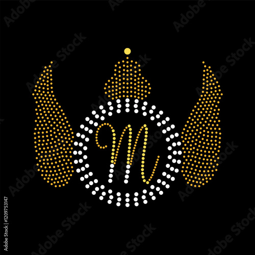 Rhinestone applique collar design for t-shirt or blouse hot-fix transfer. Abstract beautiful glitter applique rhinestone motif.	
