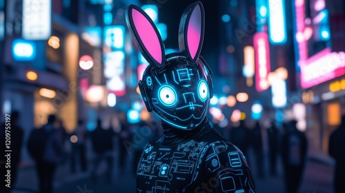 Futuristic bunny in the cyberpunk city 