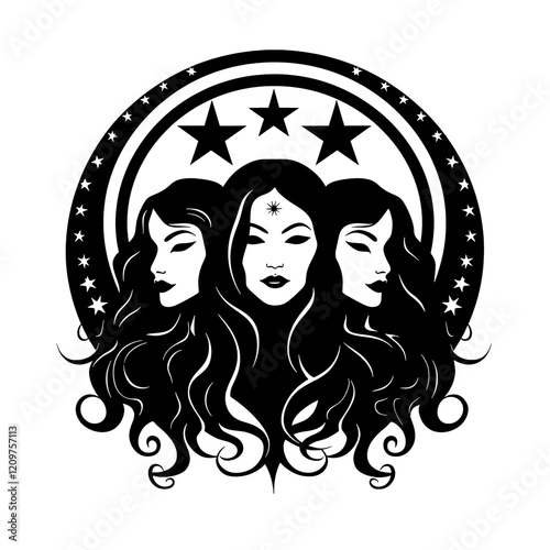 Triple Moon (Triple Goddess) – A Mystical Representation of the Maiden, Mother, and Crone. Perfect for Pagan, Wiccan, and Spiritual Art, Rituals, and Decor. Cycles of Life, Feminine Energy, and Lunar 