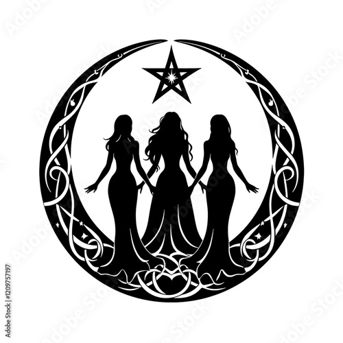 Triple Moon (Triple Goddess) – A Mystical Representation of the Maiden, Mother, and Crone. Perfect for Pagan, Wiccan, and Spiritual Art, Rituals, and Decor. Cycles of Life, Feminine Energy, and Lunar 