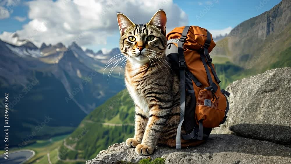 Adventurous Cat with Backpack in Majestic Mountains
Adventurous Cat with Backpack in Majestic Mountains