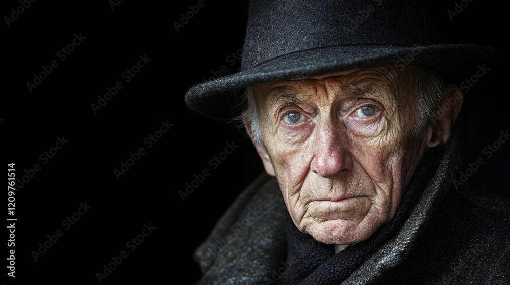 Elderly man portrait, somber mood, dark background, studio shot Elderly man portrait, somber mood, dark background, studio shot