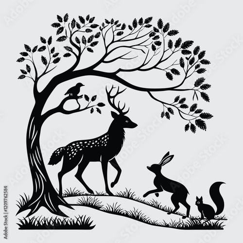 Forest animal's  image silhouette vector art and illustration