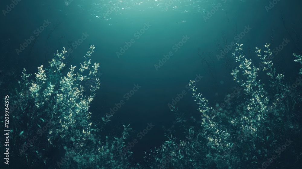 Fototapeta premium Underwater Flora Illuminates Deep Ocean Scene