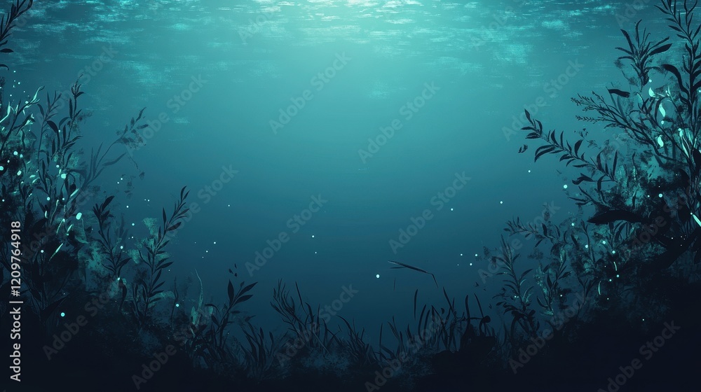 Underwater Scene Depicting Silhouetted Aquatic Plants Underwater Scene Depicting Silhouetted Aquatic Plants