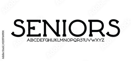 Seniors, Abstract Fashion font alphabet. Minimal modern urban fonts for logo, brand etc. Typography typeface uppercase lowercase and number. vector illustration
