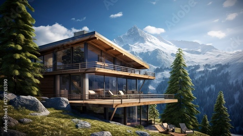 A photo of a Mountain Cabin with Architectural