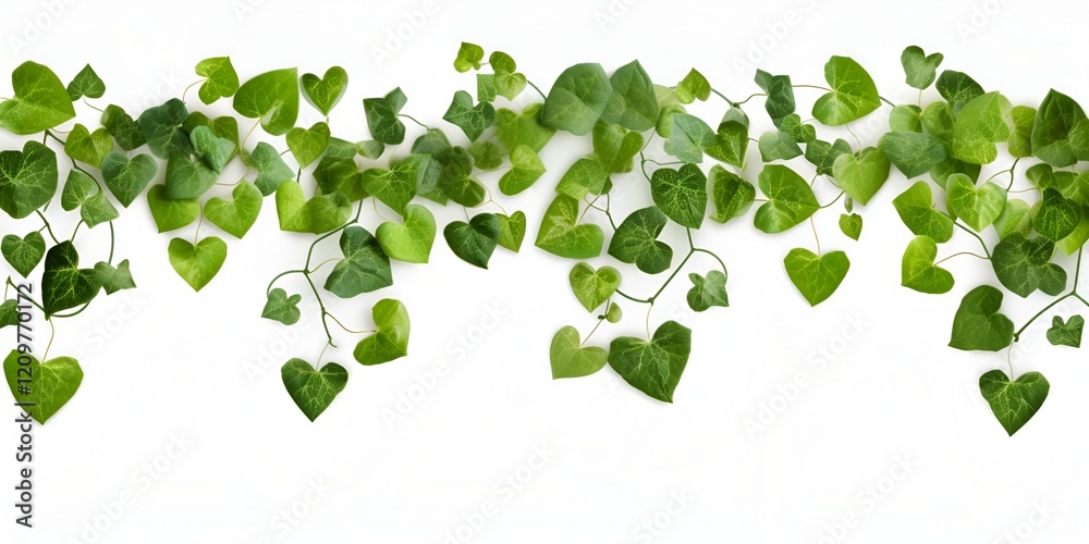 Green Heart-Shaped Leaves on Climbing Vines Isolated on White Background Green Heart-Shaped Leaves on Climbing Vines Isolated on White Background