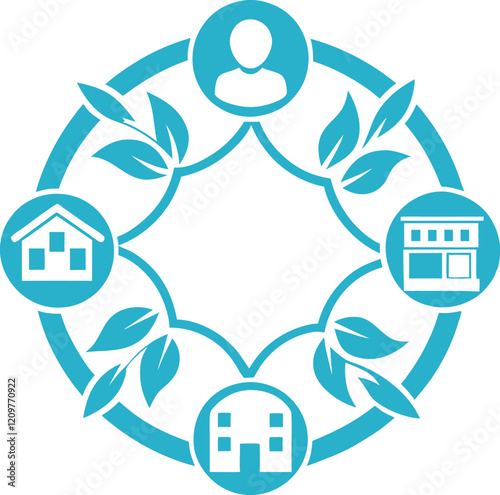 Blue Flat Vector Interconnected People Around the World Symbolic Circle Network for Collaboration