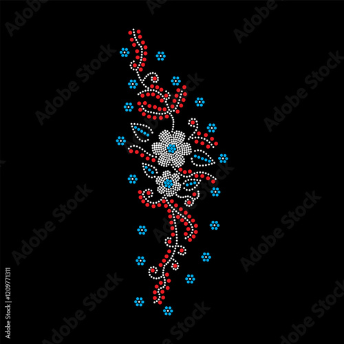 Rhinestone applique collar design for t-shirt or blouse hot-fix transfer. Abstract beautiful glitter applique rhinestone motif.	

