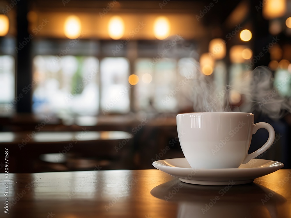 A coffee on the white cup in coffee shop cafe on the blur background image A coffee on the white cup in coffee shop cafe on the blur background image