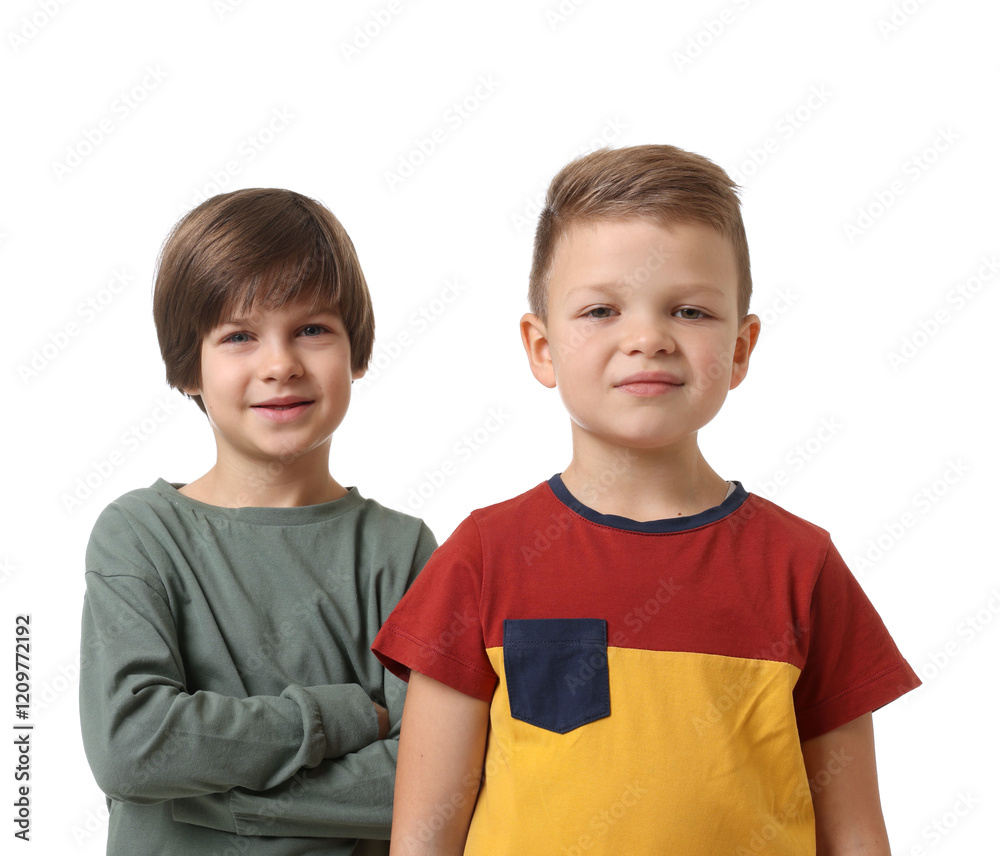 Portrait of cute brothers on white background Portrait of cute brothers on white background