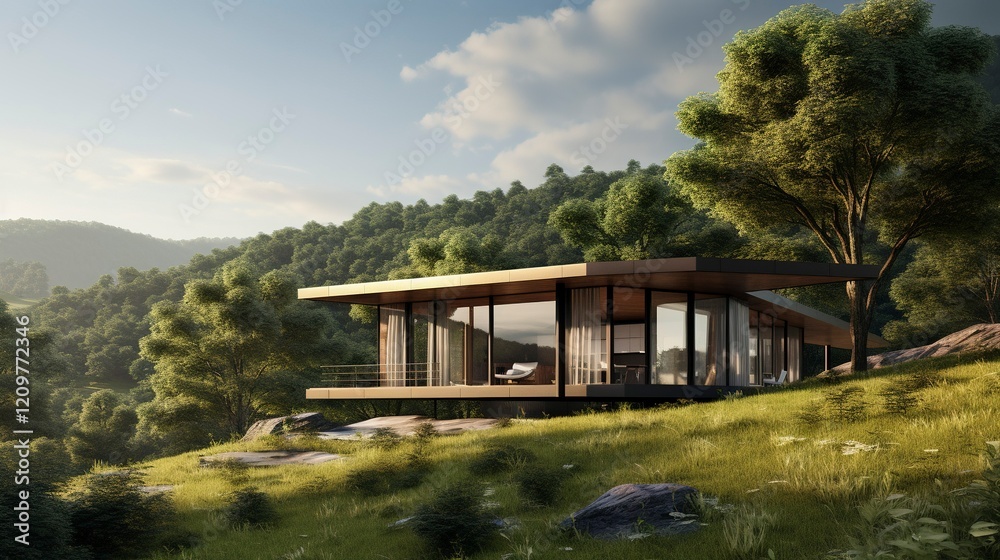 Obraz premium A photo of a Prefab Home Surrounded by Green Lush