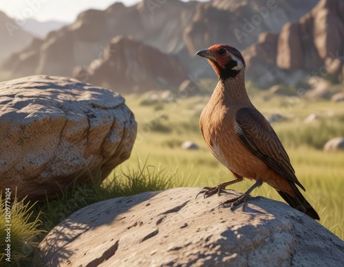 Courser perched on a dry rock in the grasslands , nature shots, country life