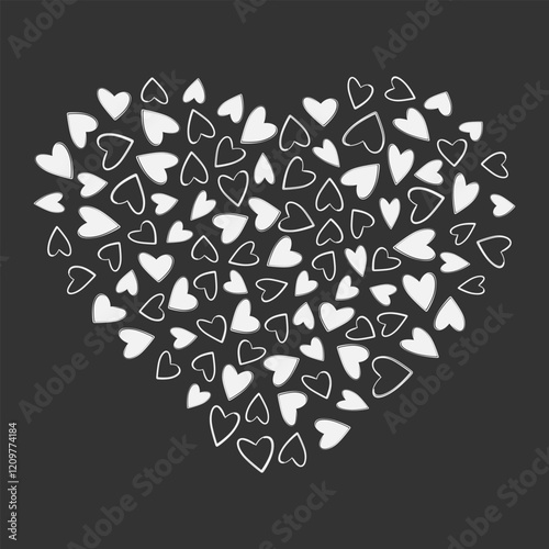 Outline and fill Heart shape hearts. St Valentines Day or White Day greeting background texture idea