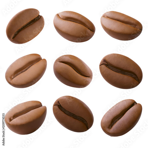 Realistic coffee beans isolated on transparent background