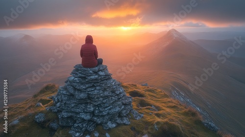 Obraz na płótnie Sunset hiker mountaintop solitude scenic vista w salonie