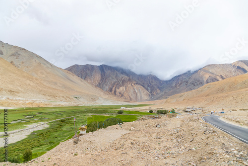 Himalayan mountain view at Muglib village in Ladakh, passing through the Pangong Lake Road in Ladakh, India. photo