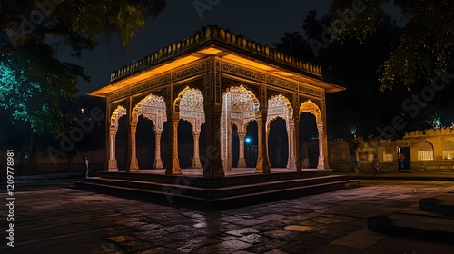 Night View of Illuminated Sarkhej Roza in Ahmedabad Area photo