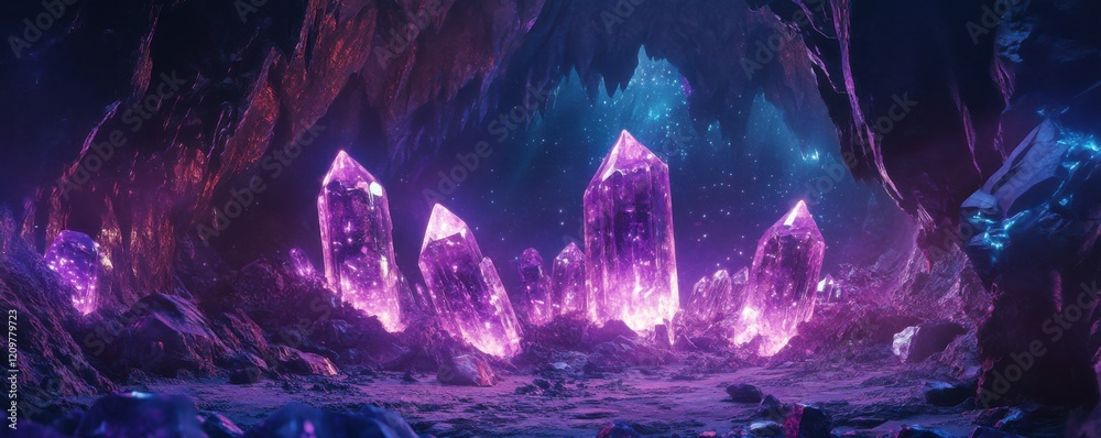 A crystal cave filled with glowing gemstones that amplify spiritual awareness. A crystal cave filled with glowing gemstones that amplify spiritual awareness.