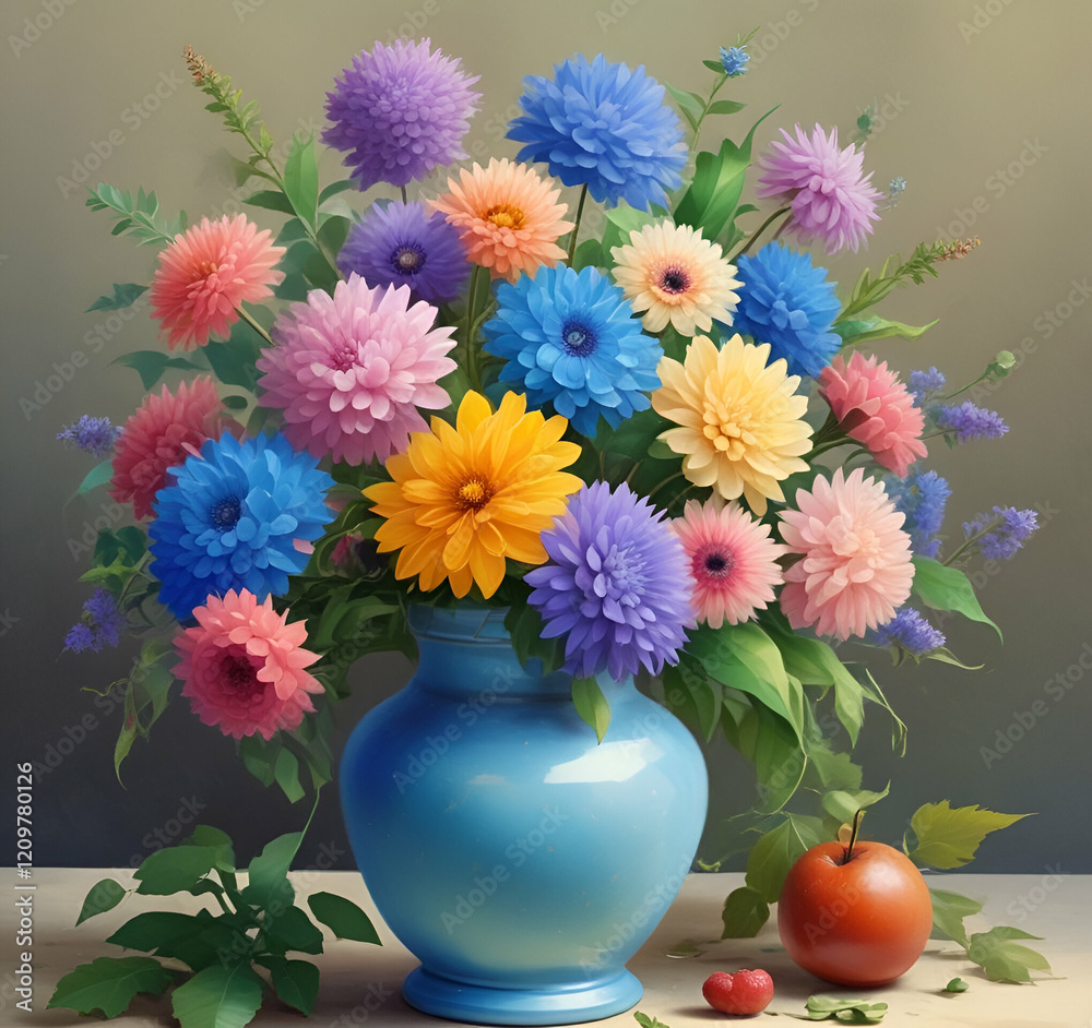 colorful flowers in vase on plane background colorful flowers in vase on plane background