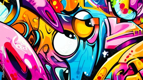 Pop Art Graffiti Event, lively, dynamic, at an open-air event with live graffiti artists creating colorful street art in a festival setting