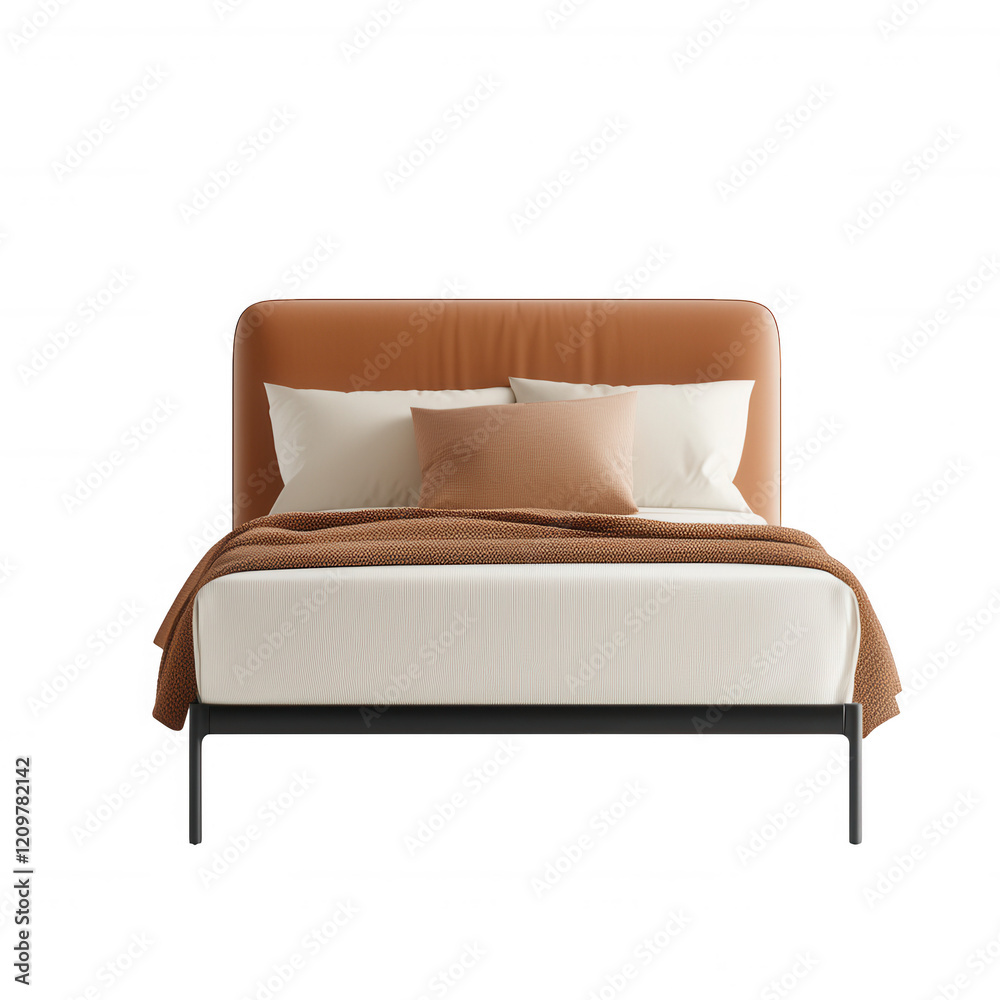 Stylish modern bed with cozy pillows and a warm blanket for a comfortable sleep experience. Stylish modern bed with cozy pillows and a warm blanket for a comfortable sleep experience.