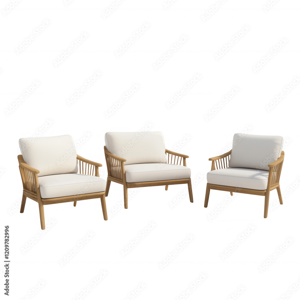 Stylish three-piece lounge chair set with soft cushions for comfortable seating. Stylish three-piece lounge chair set with soft cushions for comfortable seating.