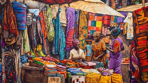 Wallpaper Mural Colorful African Market Scene with Vibrant Textiles and Goods Torontodigital.ca