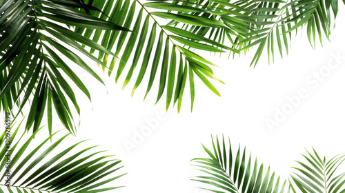 Collection of tropical green palm leaves with detailed veins, isolated on white background