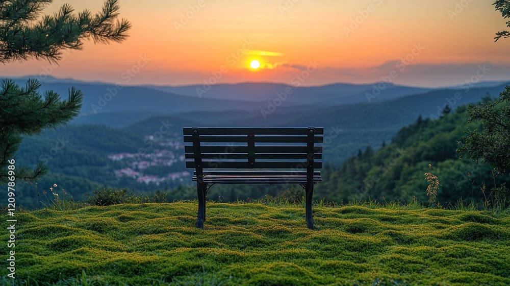 Sunset mountain bench view postcard Sunset mountain bench view postcard