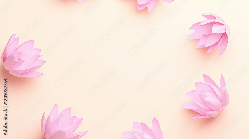 Soft Pink Lotus Flowers on Cream Background Soft Pink Lotus Flowers on Cream Background