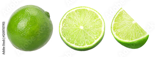 Natural fresh lime, half and slice isolated, transparent PNG, PNG format, Collection