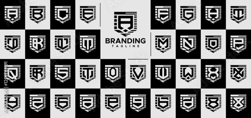 Stripe line technology shield letter A-Z logo set