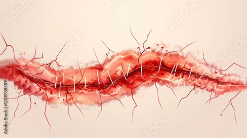 Skin Cut Wound Surgical Stitches Red Mark Cartoon Illustration