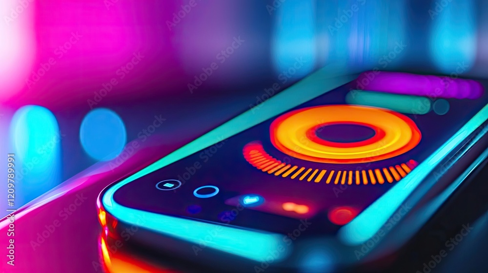 Education concept. Vibrant smartphone display with colorful visual effects and abstract patterns. Education concept. Vibrant smartphone display with colorful visual effects and abstract patterns.