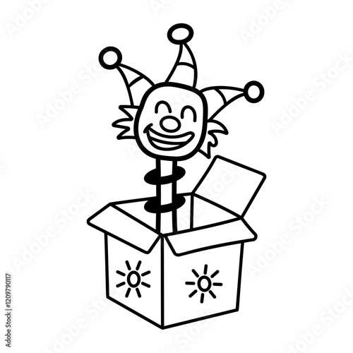 A hand drawn icon of a playful jacker box