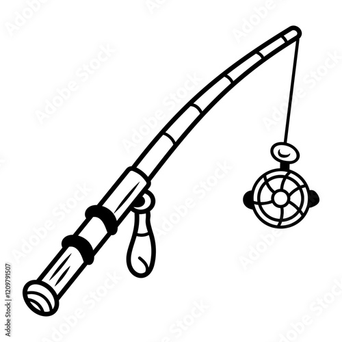 Fishing rod icon in doodle style