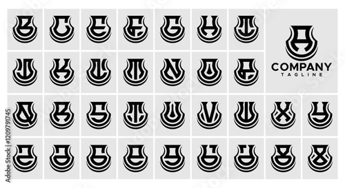 Minimalist abstract shield letter A-Z logo set