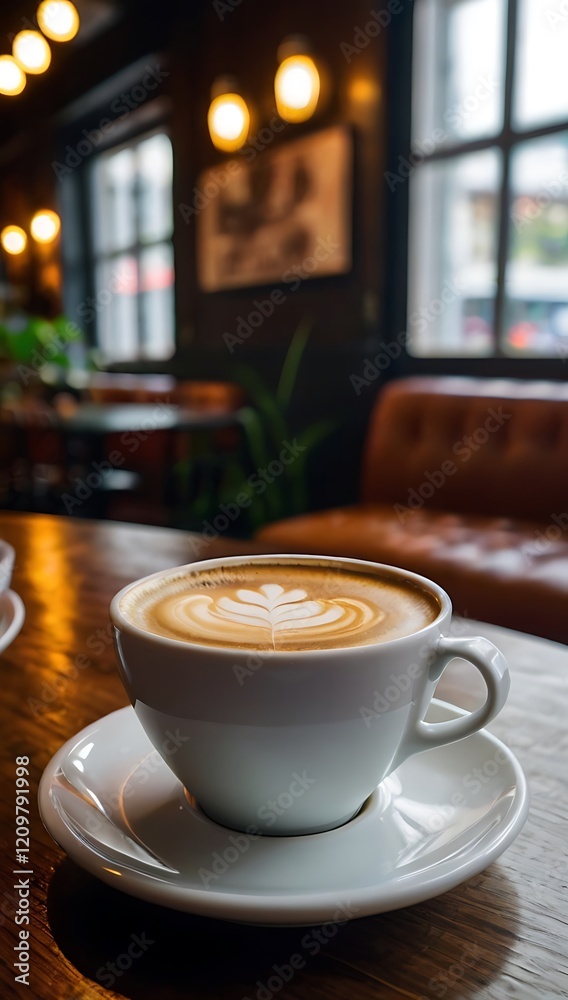 A coffee on the white cup in coffee shop cafe on the blur background image A coffee on the white cup in coffee shop cafe on the blur background image