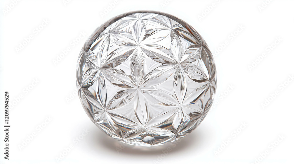Intricate Crystal Sphere with Clear Patterns and Textures on a Clean Background Intricate Crystal Sphere with Clear Patterns and Textures on a Clean Background