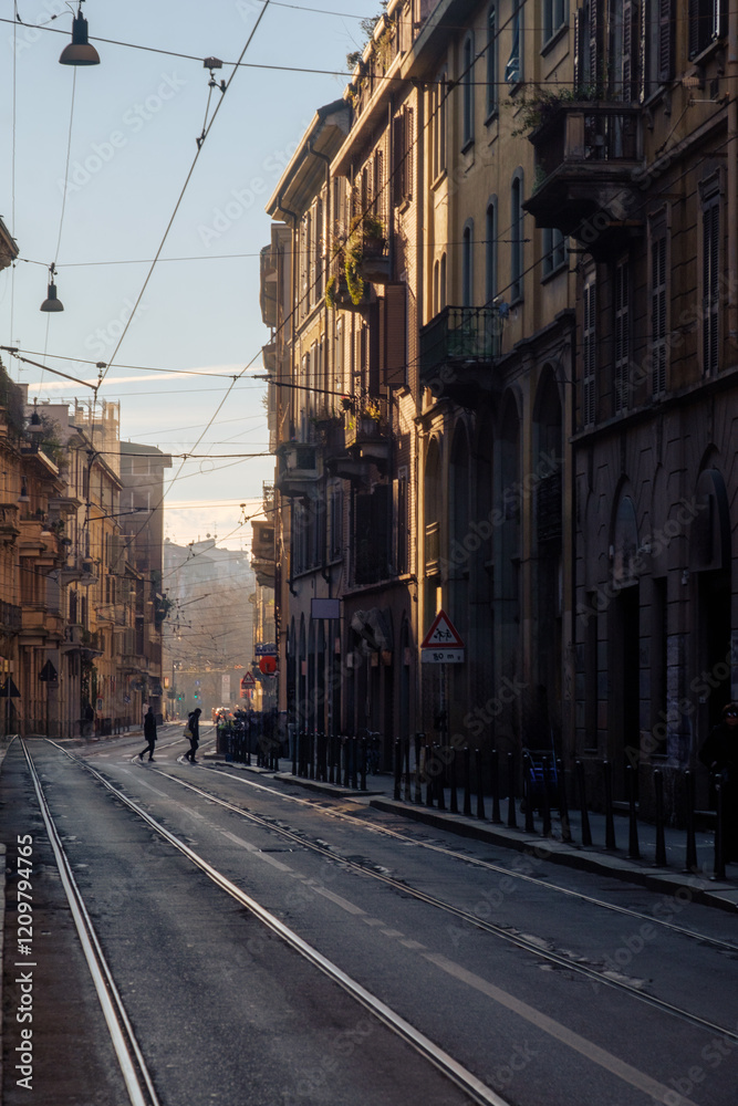 Fototapeta premium Residential buildings along via Bramante in Milan, Italy