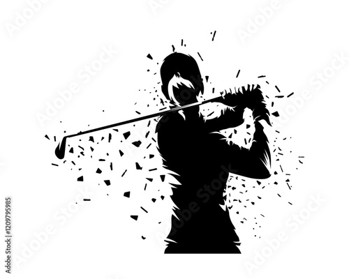 Obraz na płótnie Golf woman, female golfer logo, isolated vector silhouette with dispersion effect. Golf swing clip art w salonie
