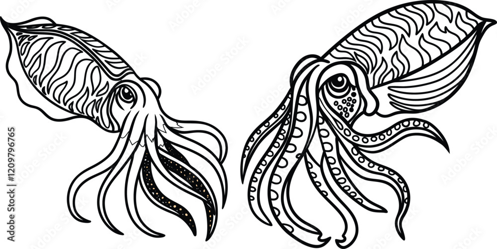 Obraz premium Squid bundle line art and illustrator eps