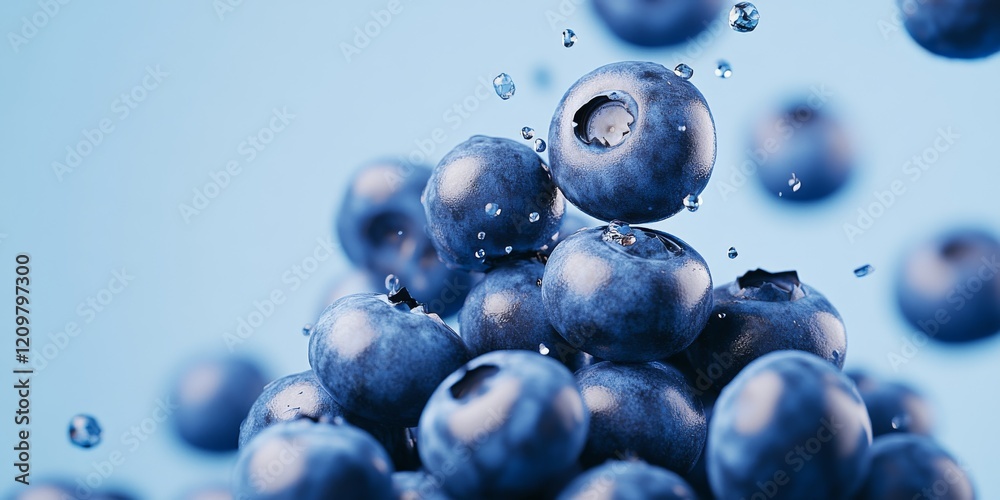 Blueberry Splash: A burst of fresh, vibrant blueberries explodes against a calming blue backdrop. A cascade of juicy fruit, suspended in mid-air, creates a dynamic and delicious visual feast. Blueberry Splash: A burst of fresh, vibrant blueberries explodes against a calming blue backdrop. A cascade of juicy fruit, suspended in mid-air, creates a dynamic and delicious visual feast.