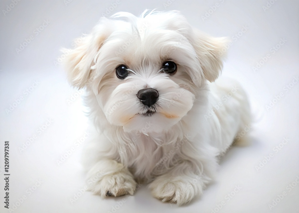 Adorable Maltese Puppy Posing in a Studio - High-Resolution Aerial Photo Adorable Maltese Puppy Posing in a Studio - High-Resolution Aerial Photo