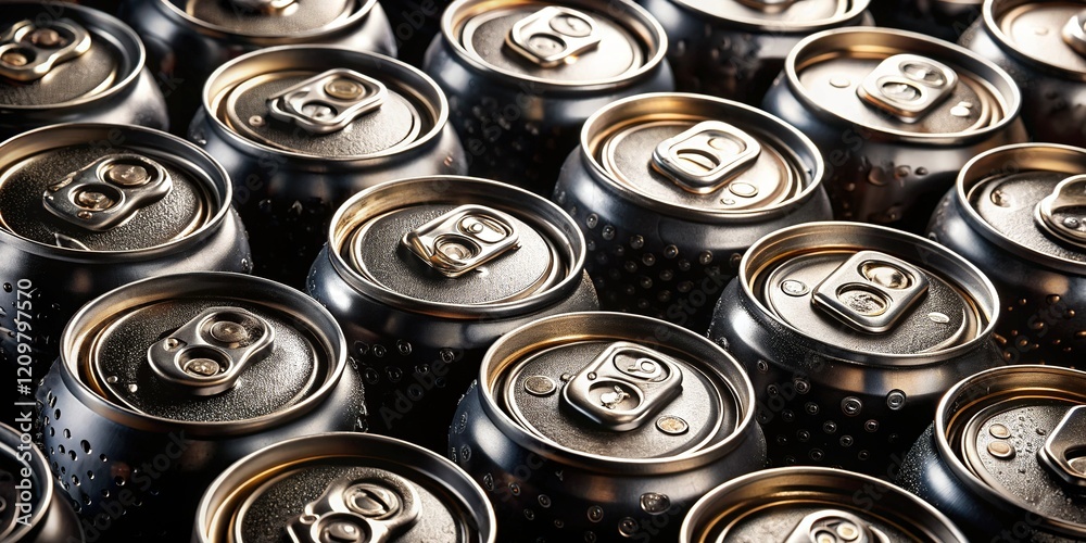 Aerial View: Collection of Black Soda Cans Isolated on Transparent Background - Stock Photo Aerial View: Collection of Black Soda Cans Isolated on Transparent Background - Stock Photo
